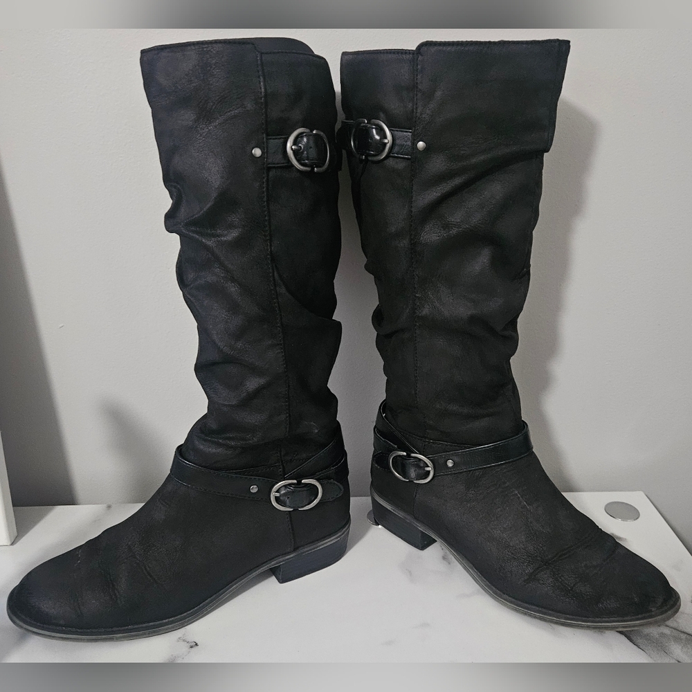 Sonoma Black Ruched Buckle Knee High Boots- Size 9M - Picture 3 of 10